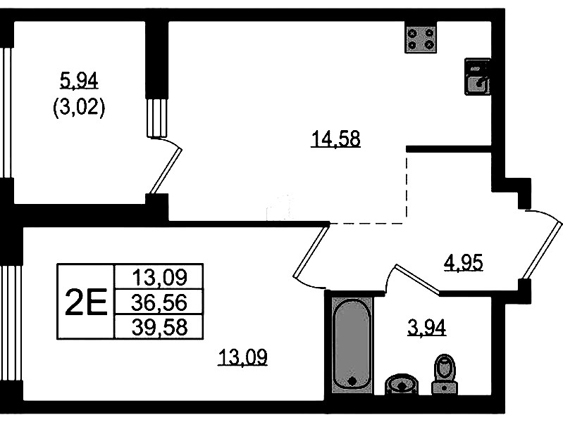 1-комнатная квартира 39.58 м², 7/18 эт., ЖК «Южная Нева»
